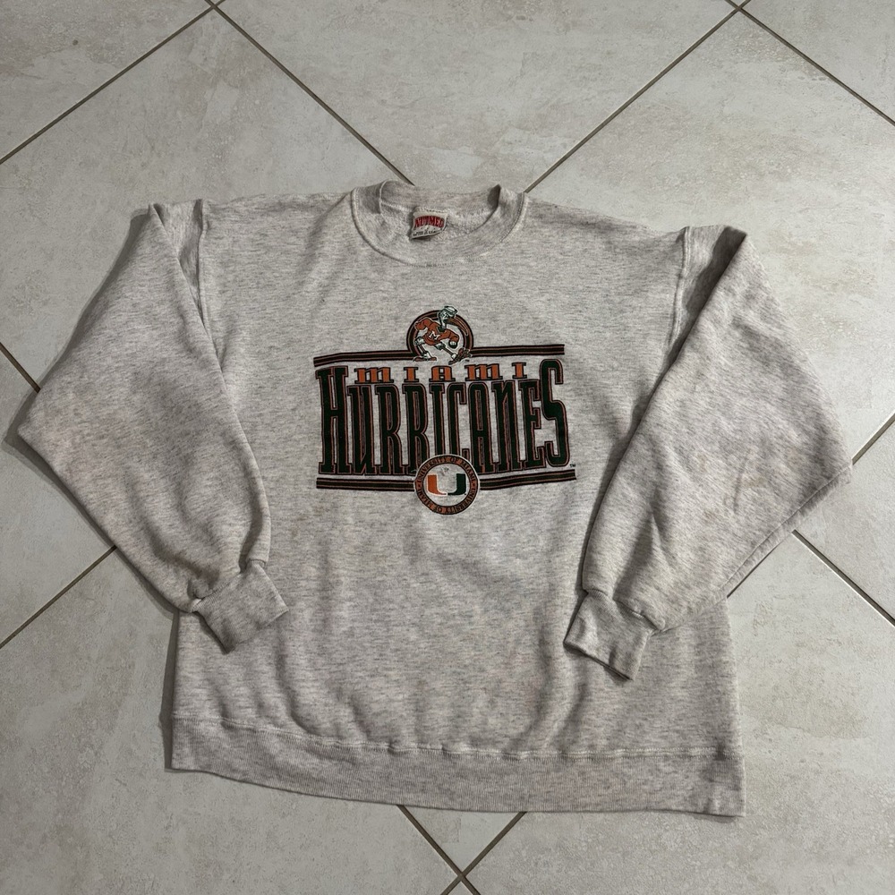 Vintage Miami Hurricanes Sweatshirt Mens XL (Fits Like Large) Gray Nutmeg 90s